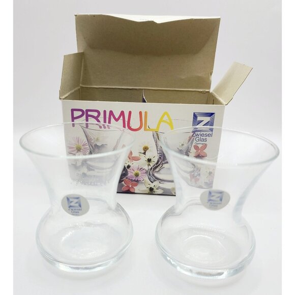 Zwiesel Glas "Primula" Vase Set Of 2 Clear Glass Flower Vases in Original Box - Picture 1 of 8